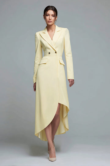Manches longues Robe blazer jonquille à revers en pointe haut-bas